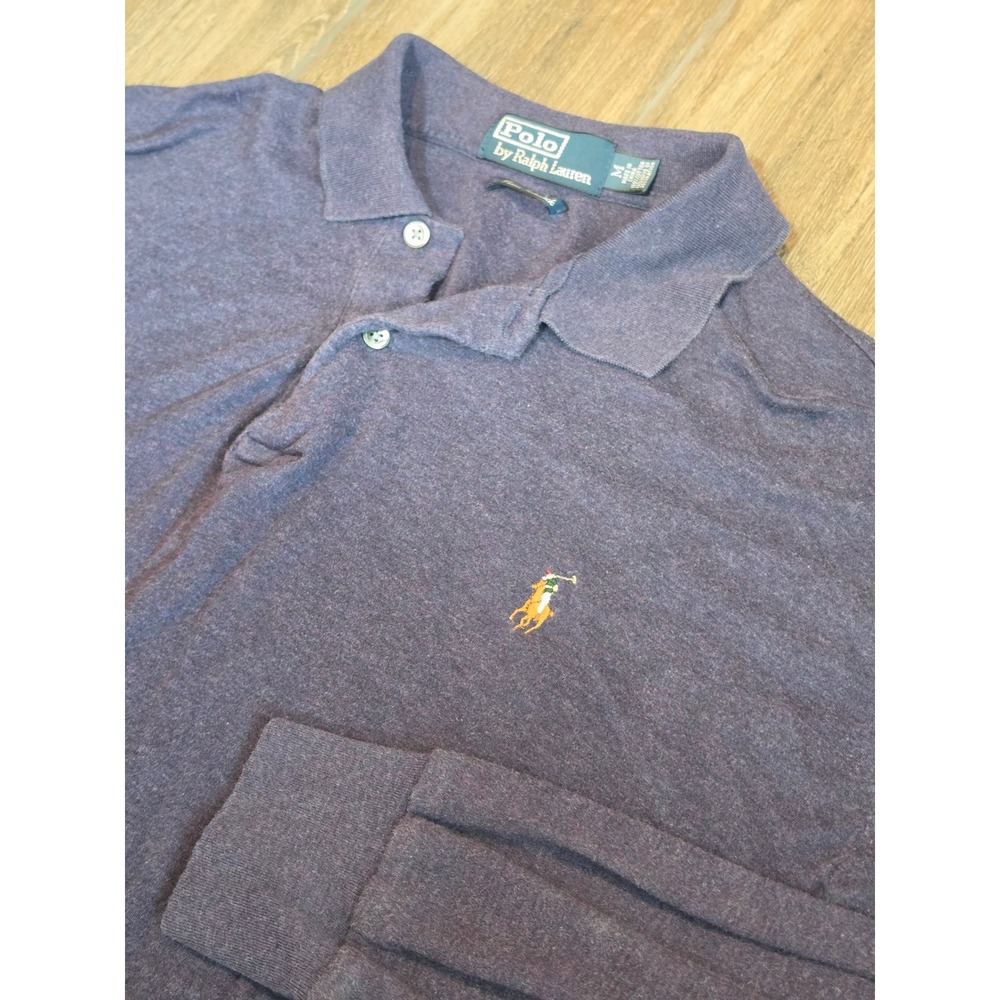 Polo Ralph Lauren Mens M Pima Interlock Long Sleeve Polo Shirt Heathered Purple